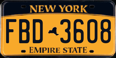 NY license plate FBD3608