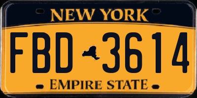 NY license plate FBD3614