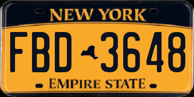 NY license plate FBD3648