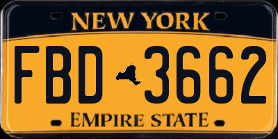 NY license plate FBD3662