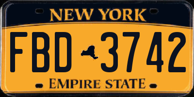NY license plate FBD3742