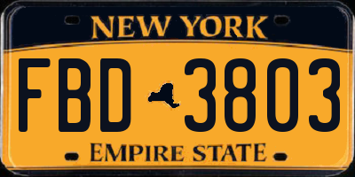 NY license plate FBD3803