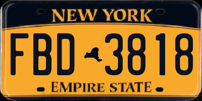 NY license plate FBD3818