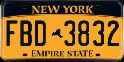 NY license plate FBD3832