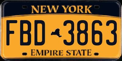 NY license plate FBD3863