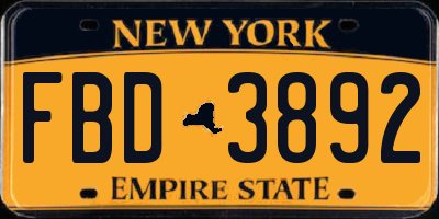 NY license plate FBD3892