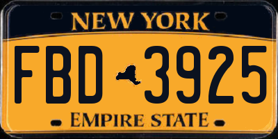 NY license plate FBD3925