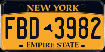 NY license plate FBD3982