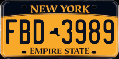 NY license plate FBD3989