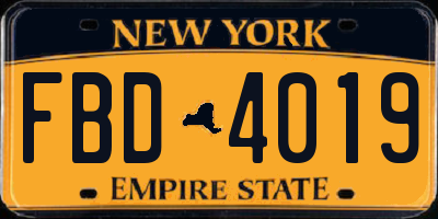 NY license plate FBD4019