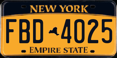 NY license plate FBD4025