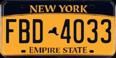 NY license plate FBD4033