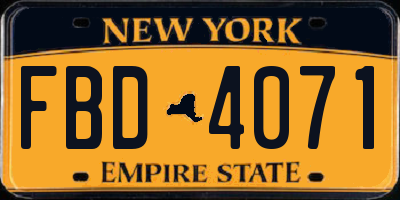 NY license plate FBD4071