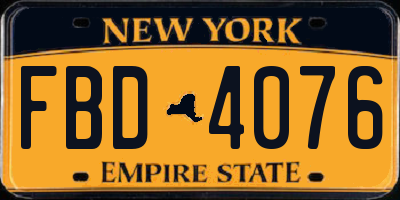 NY license plate FBD4076