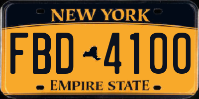 NY license plate FBD4100
