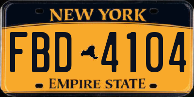 NY license plate FBD4104