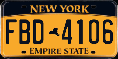 NY license plate FBD4106