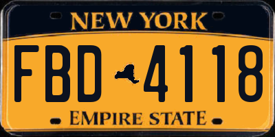 NY license plate FBD4118