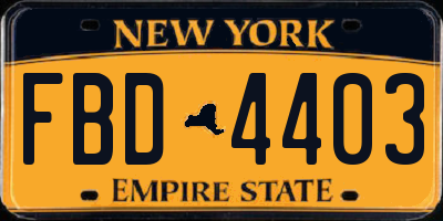 NY license plate FBD4403