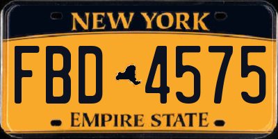 NY license plate FBD4575