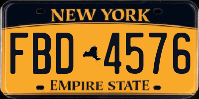 NY license plate FBD4576