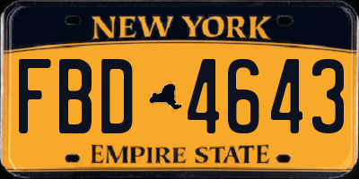NY license plate FBD4643