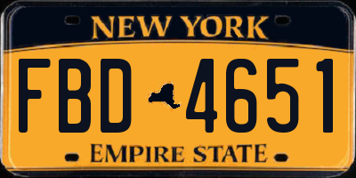 NY license plate FBD4651