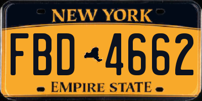 NY license plate FBD4662