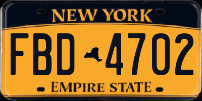 NY license plate FBD4702