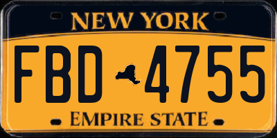 NY license plate FBD4755