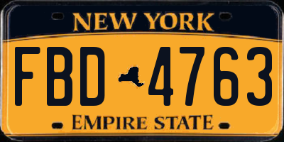 NY license plate FBD4763