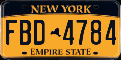 NY license plate FBD4784