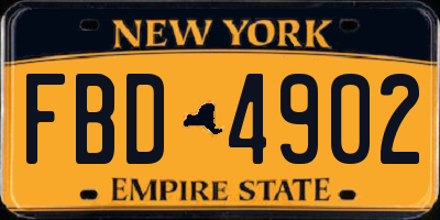 NY license plate FBD4902