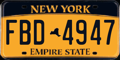 NY license plate FBD4947