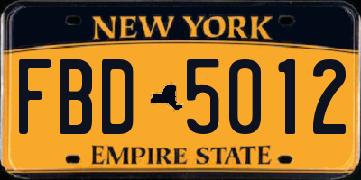 NY license plate FBD5012