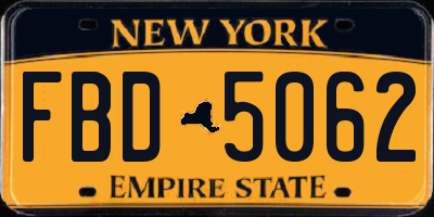 NY license plate FBD5062