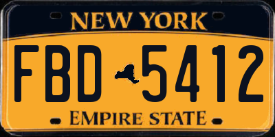 NY license plate FBD5412