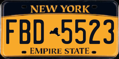 NY license plate FBD5523