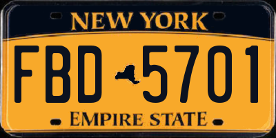 NY license plate FBD5701