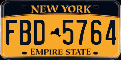 NY license plate FBD5764