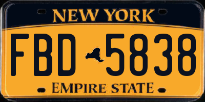 NY license plate FBD5838