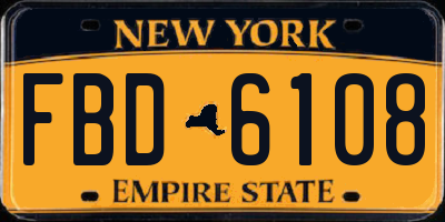 NY license plate FBD6108
