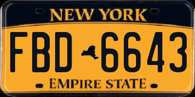 NY license plate FBD6643
