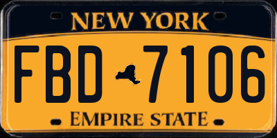 NY license plate FBD7106