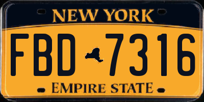 NY license plate FBD7316