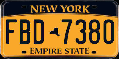 NY license plate FBD7380
