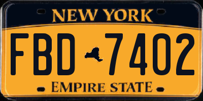 NY license plate FBD7402