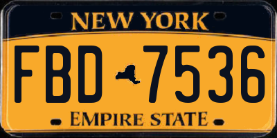 NY license plate FBD7536