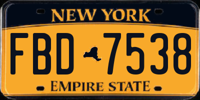 NY license plate FBD7538