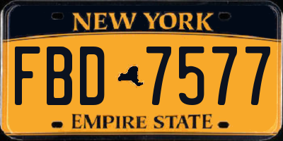 NY license plate FBD7577
